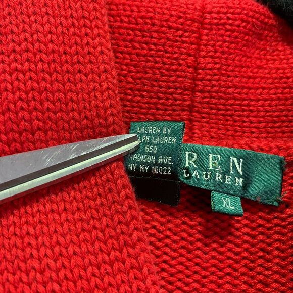 LAUREN RALPH LAUREN WOMEN'S XL ASYMMETRICAL WRAP CARDIGAN SWEATER RED GOLD VTG - Picture 5 of 14